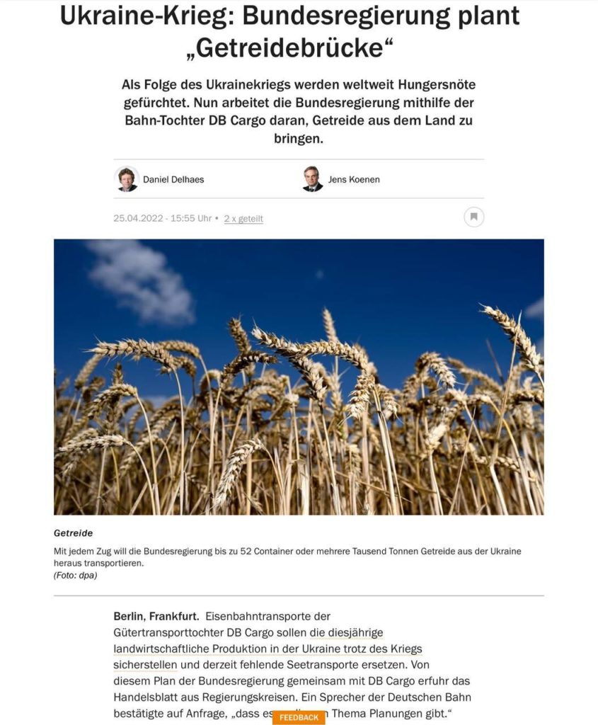 Правительство Германии организовывает «зерновой мост» из Украины