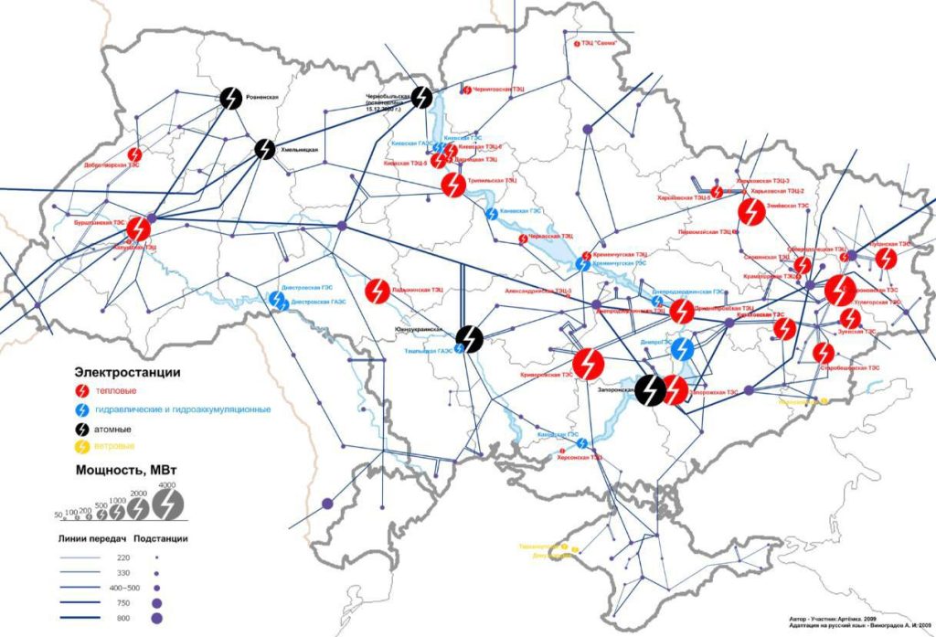 Карта энергетических систем Украины