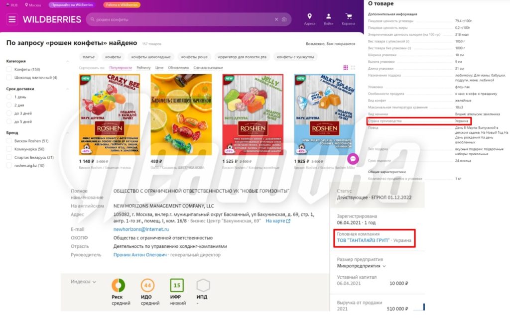 Wildberries продает украинские конфеты Roshen — а в России продолжает работать компания, связанная с киевскими олигархами