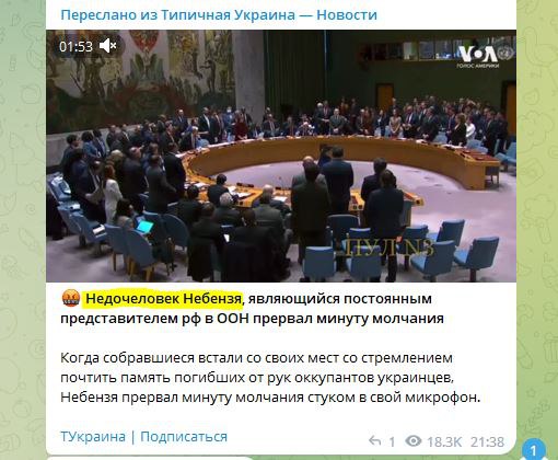 Украинских нацистов взбесило, что Небензя в ООН предложил почтить память убитых на Донбассе с 2014 г