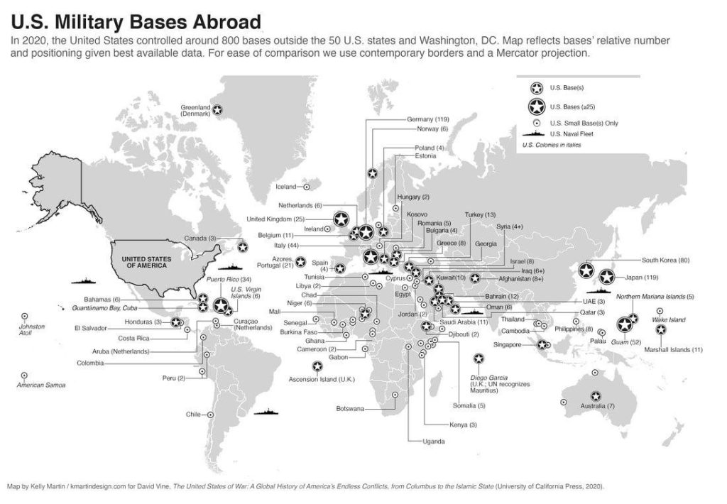 США располагают 800 военными базами за пределами страны