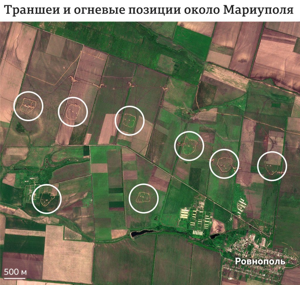 Западные журналисты опубликовали спутниковые снимки возводимых российских оборонительных позиций в Запорожской области, Мариуполе и Крыму