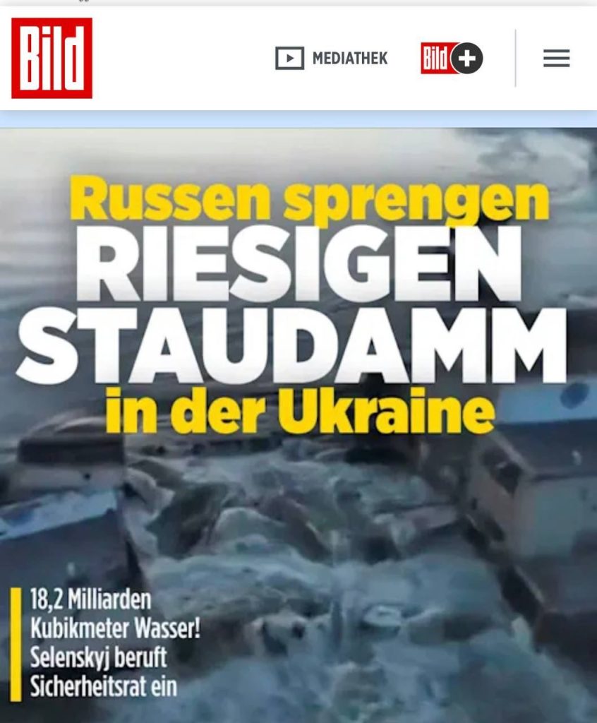 Bild уже во всем разобрались: «Русские взорвали огромную плотину на Украине!»
