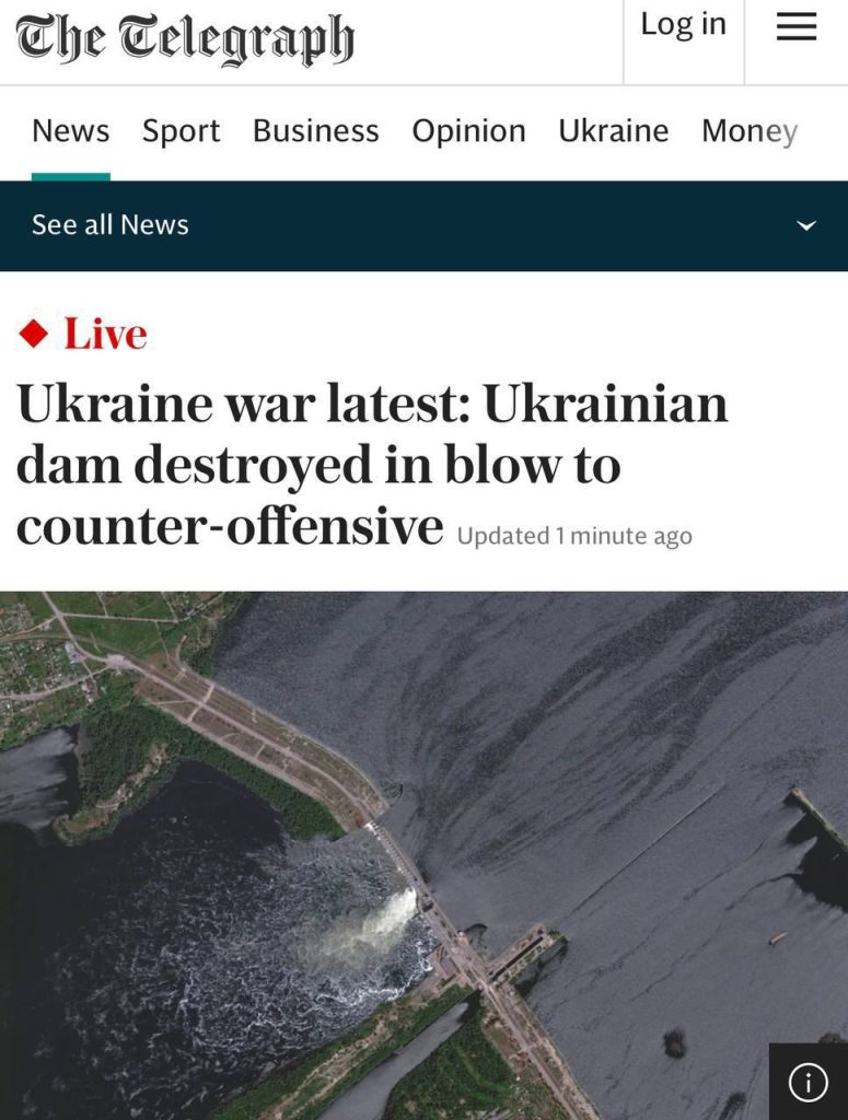 Западные СМИ пишут, что Украина «не виновата» в подрые Каховской ГЭС