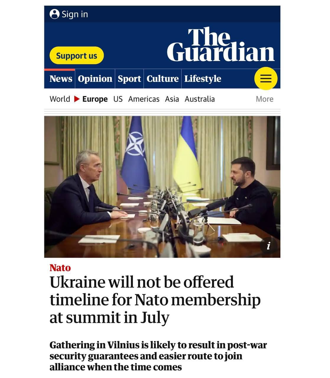 The Guardian: Украина не получит алгоритм вступления в НАТО на саммите в Вильнюсе