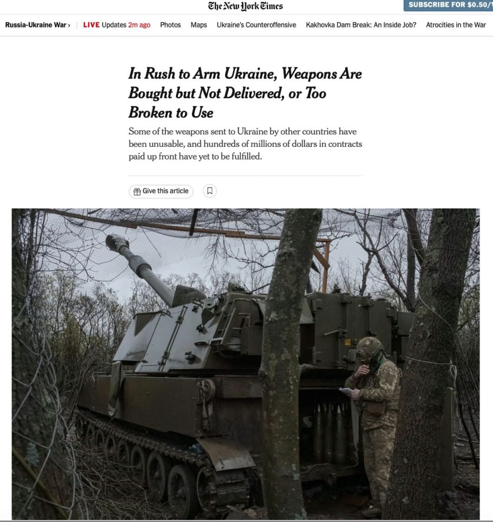 New York Times: Запад не поставил Украине часть обещанных вооружений, другая часть пришла непригодной