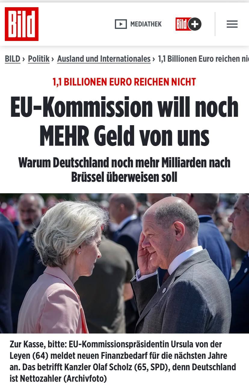 Bild: Еврокомиссия требует от Германии еще больше денег для Украины
