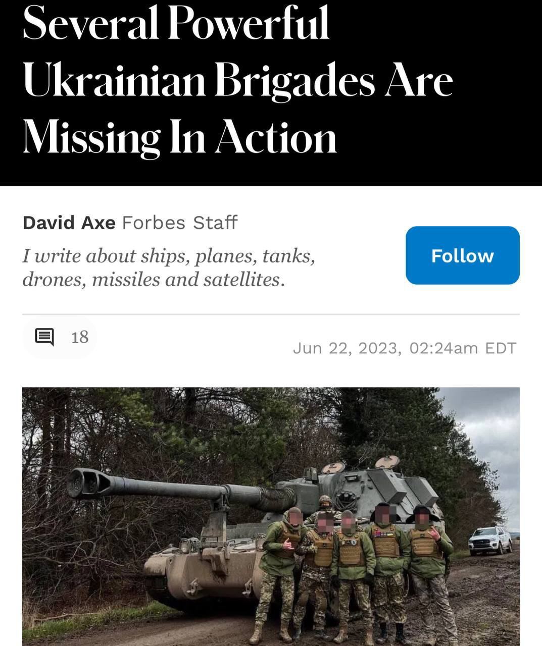 «Несколько мощных украинских бригад» пропали без вести в ходе наступления – Forbes