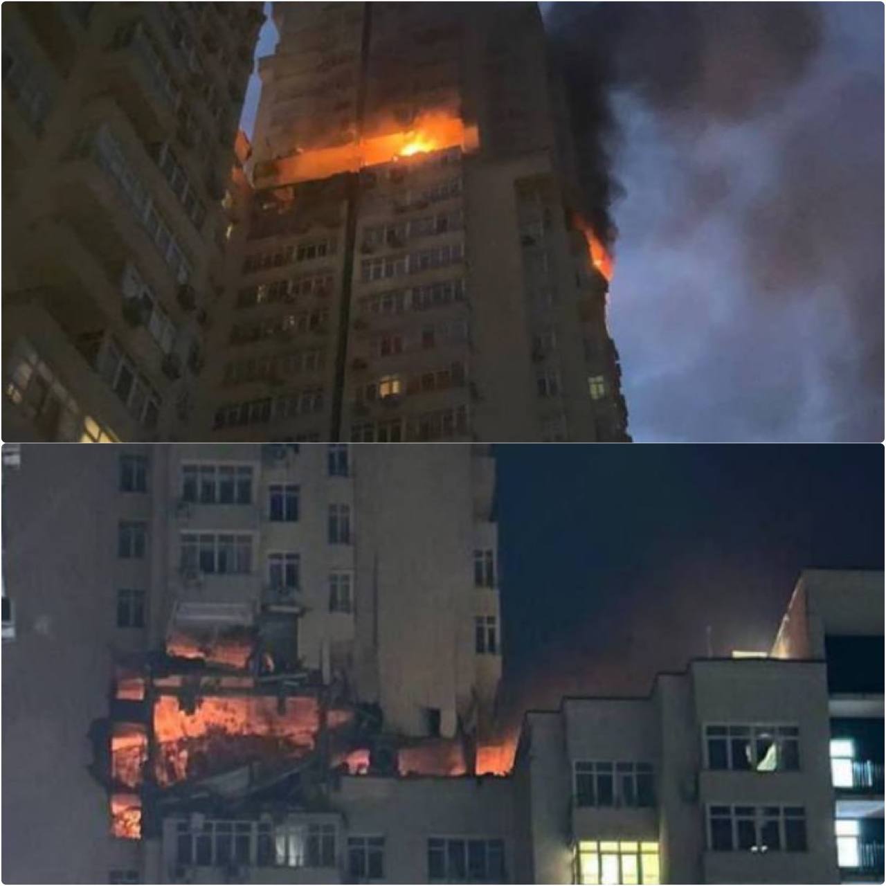 Появились новые кадры, предположительно, попадания ракеты украинской ПВО в высотку в Киеве