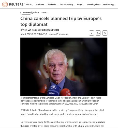 Китай отменил визит евродипломатии Борреля без объяснения причин – Reuters
