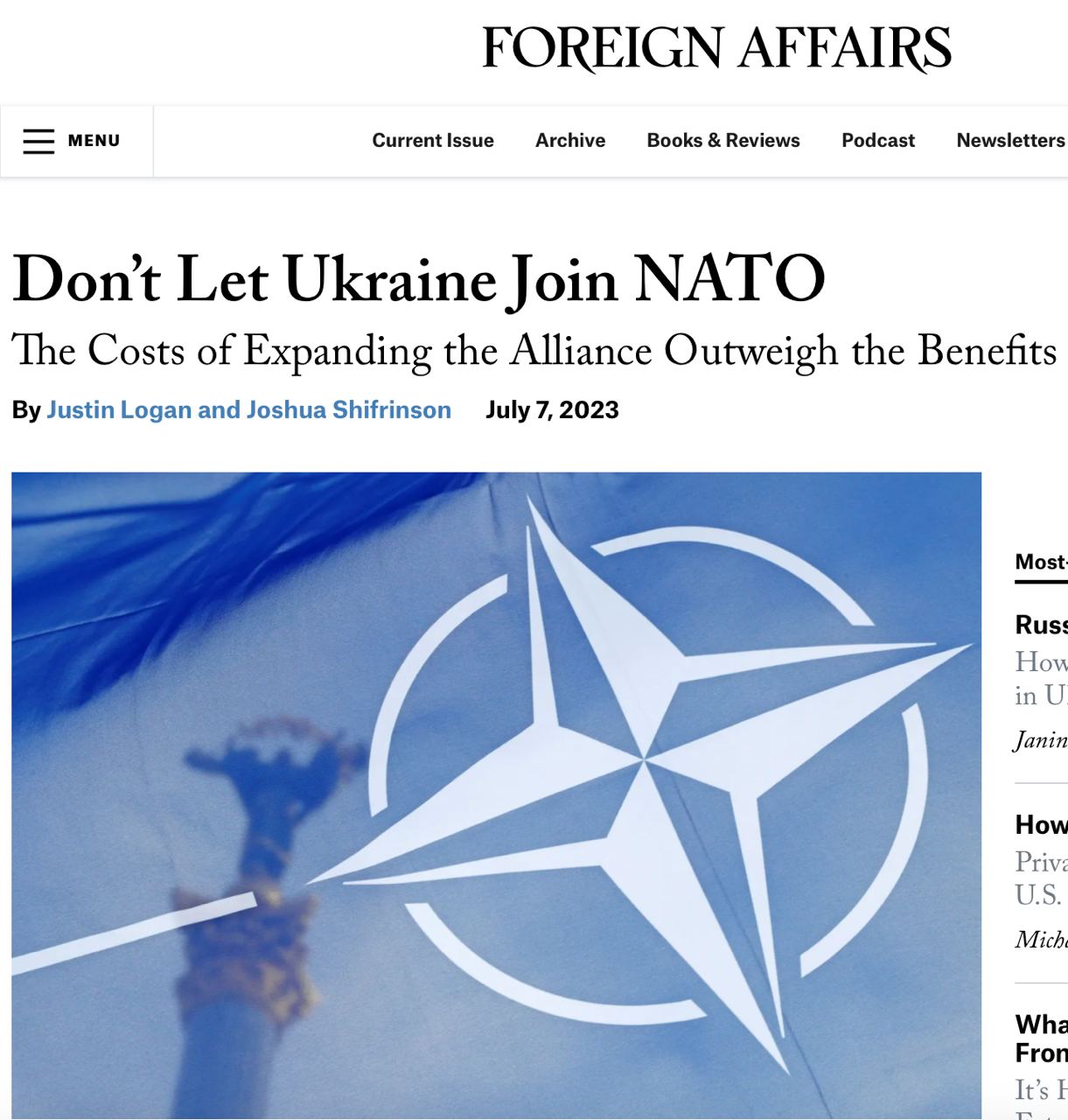 Foreign Affairs: НАТО следует закрыть дверь перед Украиной