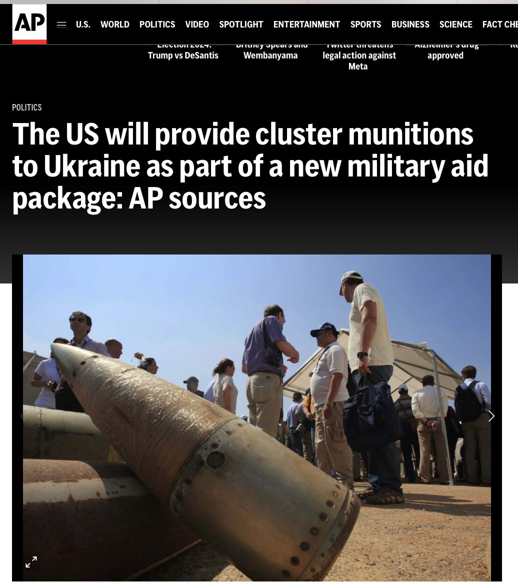 Associated Press: США 7 июля объявят об очередном пакете военной помощи Украине, в который войдут тысячи кассетных боеприпасов