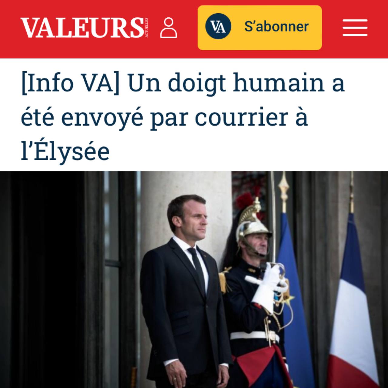 Письмо с человеческим пальцем пришло в Елисейский дворец, сообщает издание Valeurs Actuelles