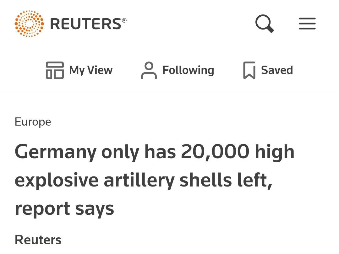 Немецкая армия располагает всего 20 тыс. артиллерийскими снарядами – Reuters