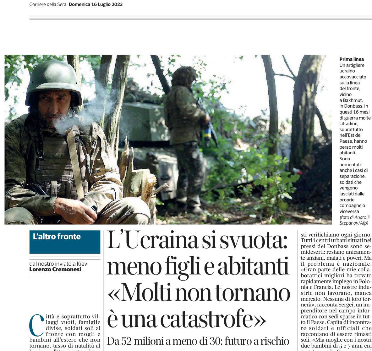 Итальянская Corriere della Sera опубликовала статью о демографическом опустошении Украины