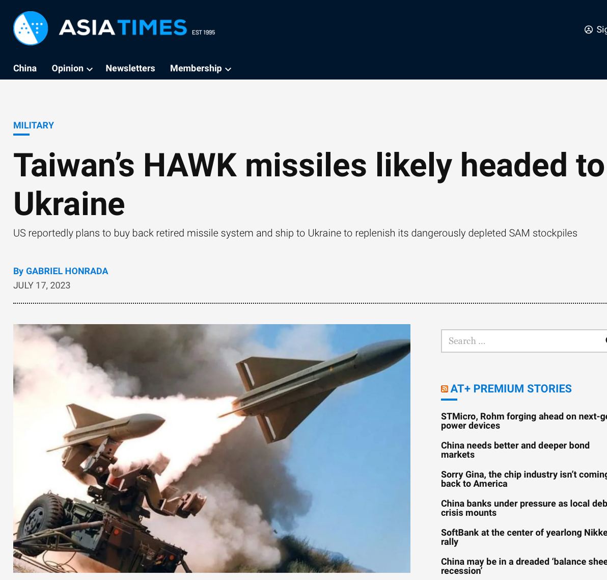 Asia Times: США намерены передать тайваньские ракеты ПВО Украине, чтобы восполнить ее истощившийся арсенал