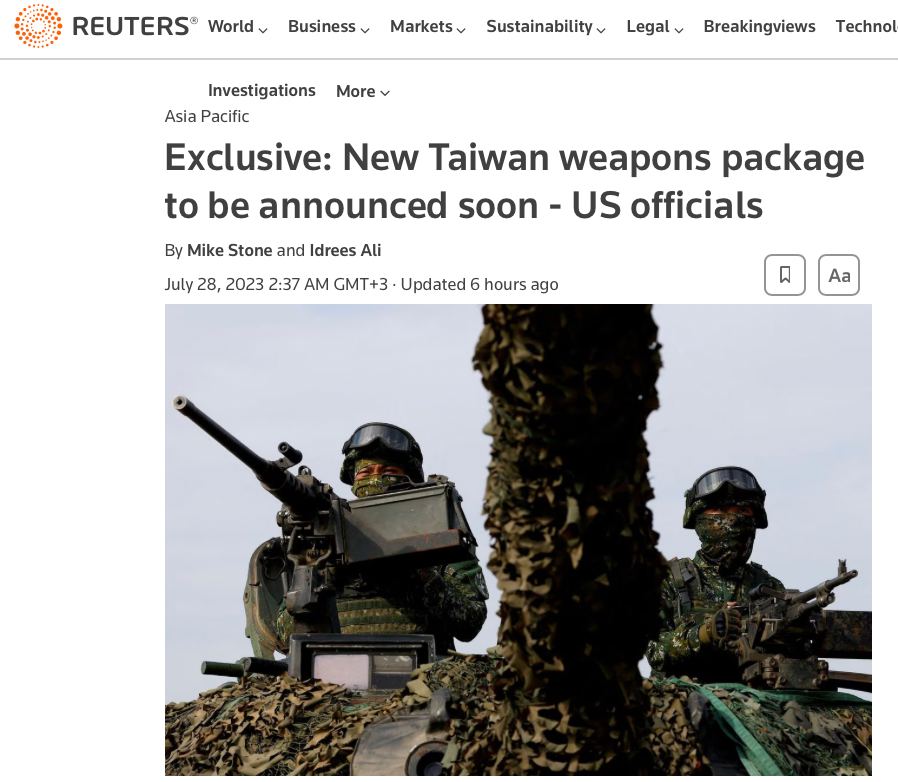 Reuters: США предоставят Тайваню пакет военной помощи на $330 млн