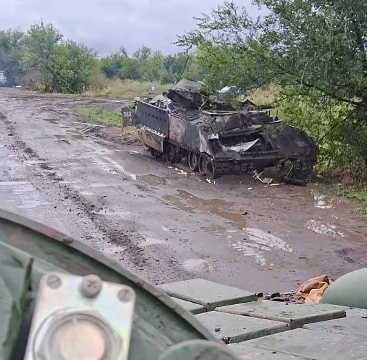 Уничтоженная украинская БМП M2A2 ODS-SA Bradley (бортовой номер 262) американского производства рядом с н.п. Малая Токмачка Запорожской области