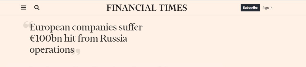 Европейские компании потеряли 100 млрд $ из-за антироссийских санкций, — The Financial Times