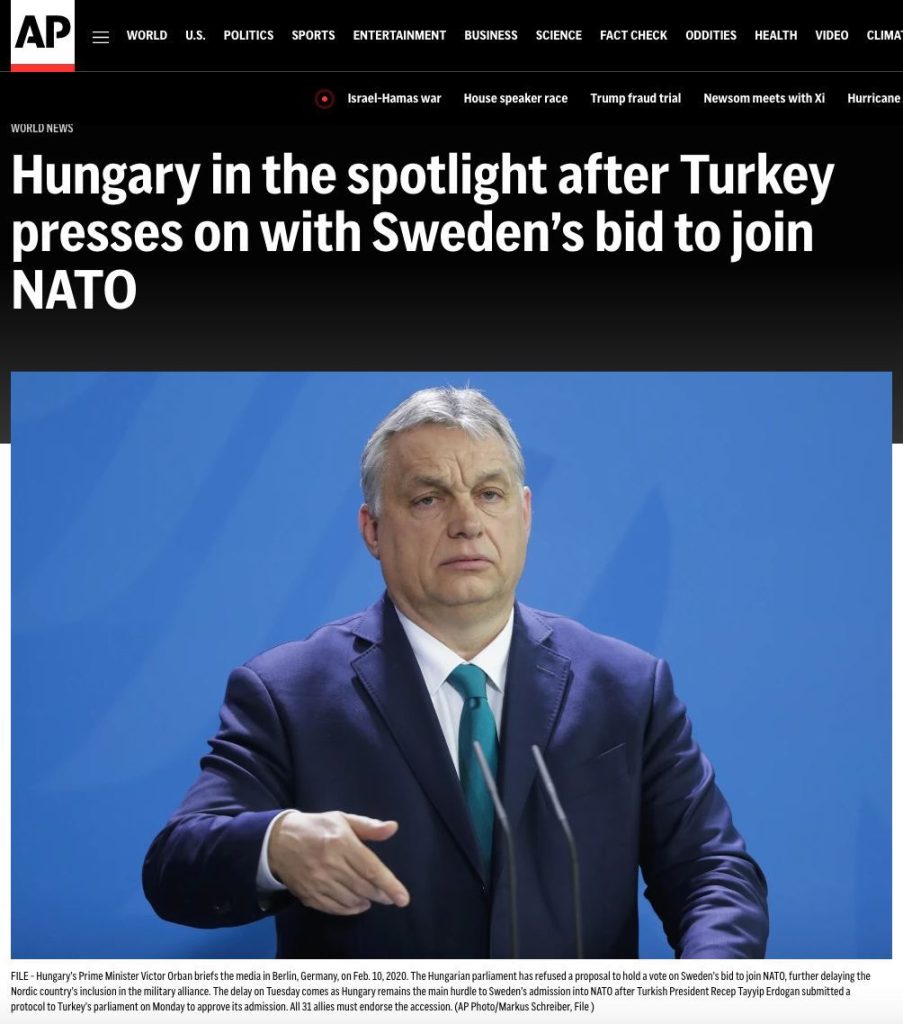 Венгерский парламент во вторник отклонил предложение провести голосование по заявке Швеции о вступлении в НАТО