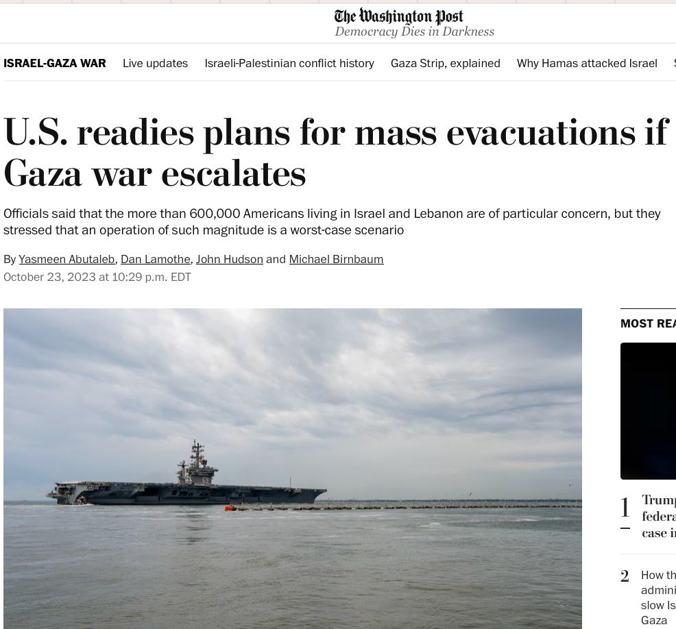 WP: США готовятся к эвакуации сотен тысяч американцев с Ближнего Востока