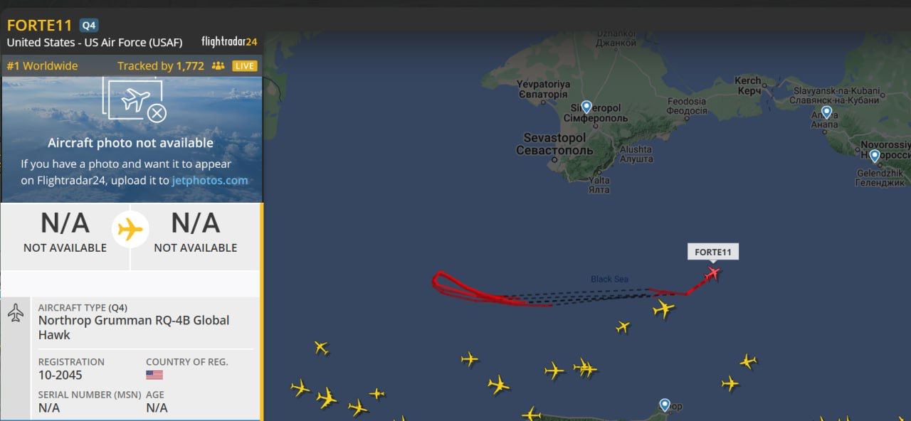 Над акваторией Черного моря был перехвачен американский БПЛА-разведчик RQ-4B «Global Hawk» – Минобороны РФ