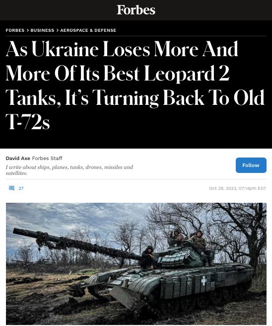 По мере того, как Украина теряет все больше и больше своих лучших танков Leopard 2, она возвращается к старым T-72 – Forbes