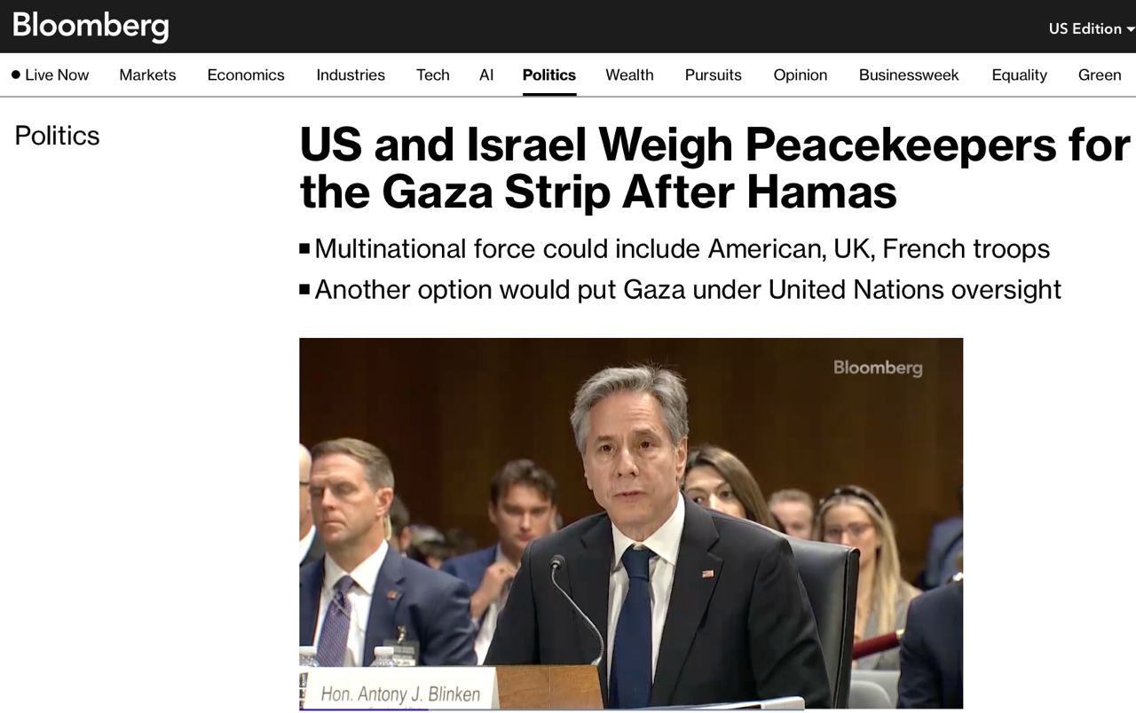 Bloomberg: США и Израиль могут ввести в сектор Газа многонациональные силы