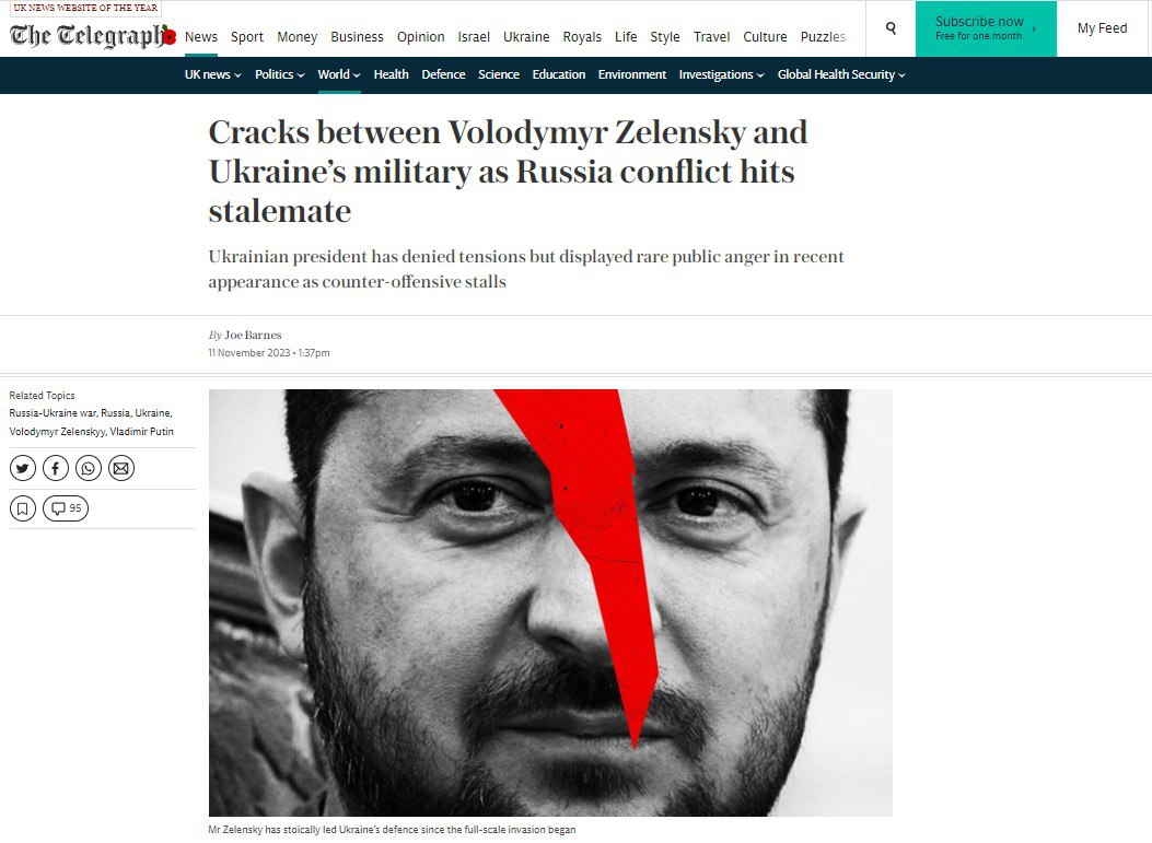 Провальный контрнаступ привёл к открытому расколу между Зеленским и военным руководством Украины, — The Telegraph