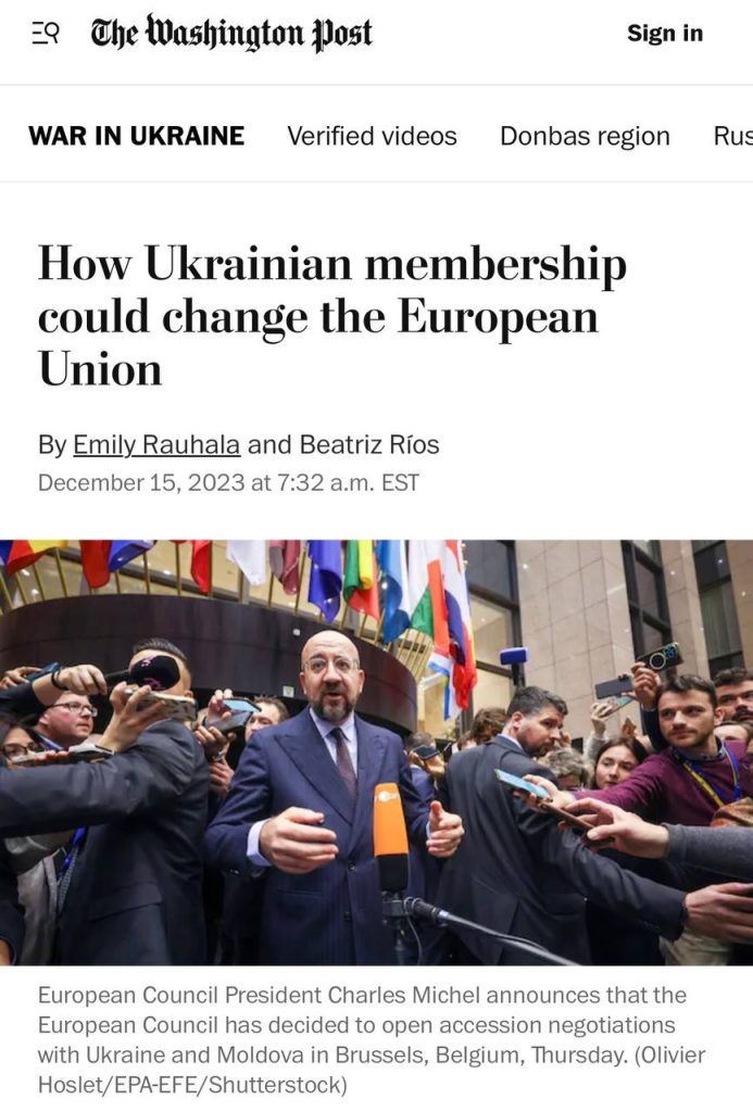 Что пишет The Washington Post о вступлении Украины в ЕС