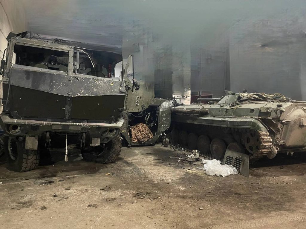 Трофейные КамАЗ-63968 «Тайфун-К» 6х6 и БТР-82А на какой то рембазе ВСУ