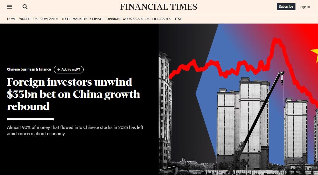 Иностранные инвесторы вывели из Китая $33 млрд, вложенных в экономику в этом году – The Financial Times