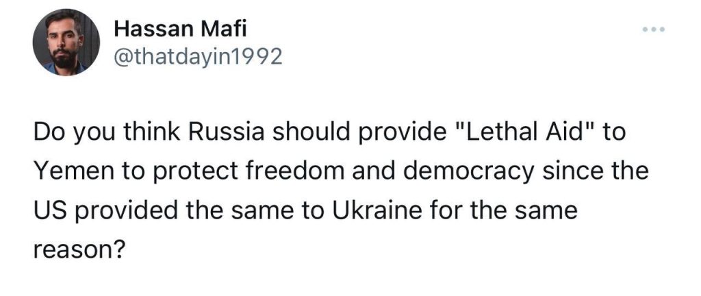 Иранский журналист Хасан Мафи задал вопрос, должна ли Россия предоставить военную помощь Йемену