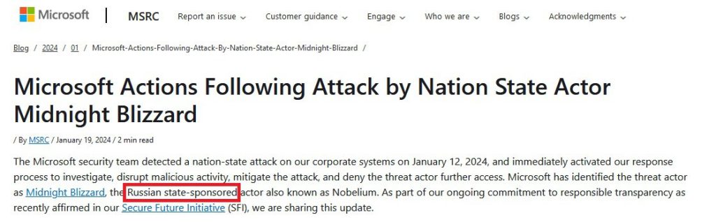 «Майкрософт» заявил об атаке российских хакеров