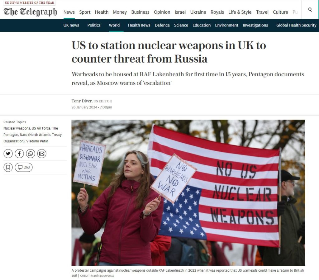 США планирует развернуть ядерное оружие на территории Великобритании впервые за 15 лет — The Telegraph