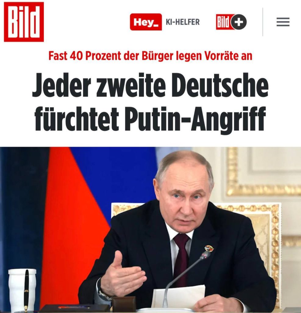 «Каждый второй немец боится нападения Путина»: А почти 40 процентов населения Германии делают запасы на случай начала войны