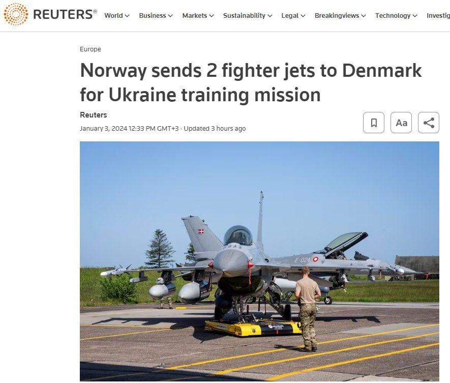Норвегия отправит два F-16 в Данию для обучения украинских боевиков ...