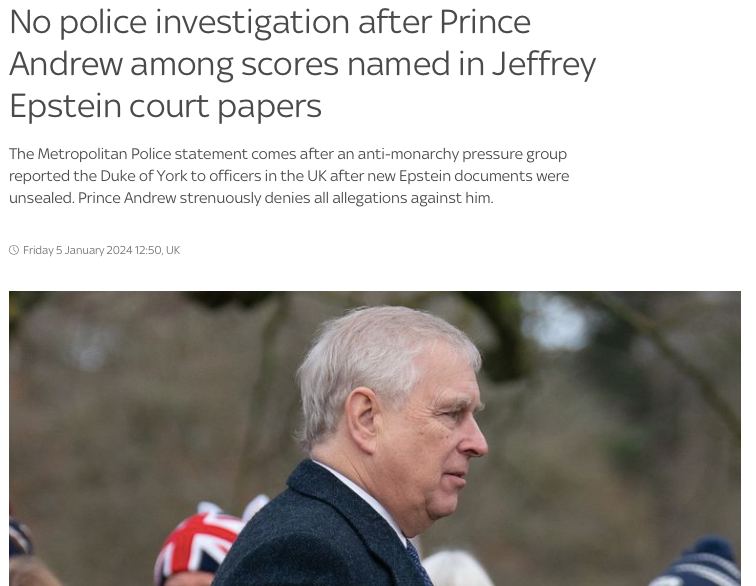 Лондонская полиция не будет начинать расследование против принца Эндрю по делу о сексуальном насилии в отношении несовершеннолетних – Sky News