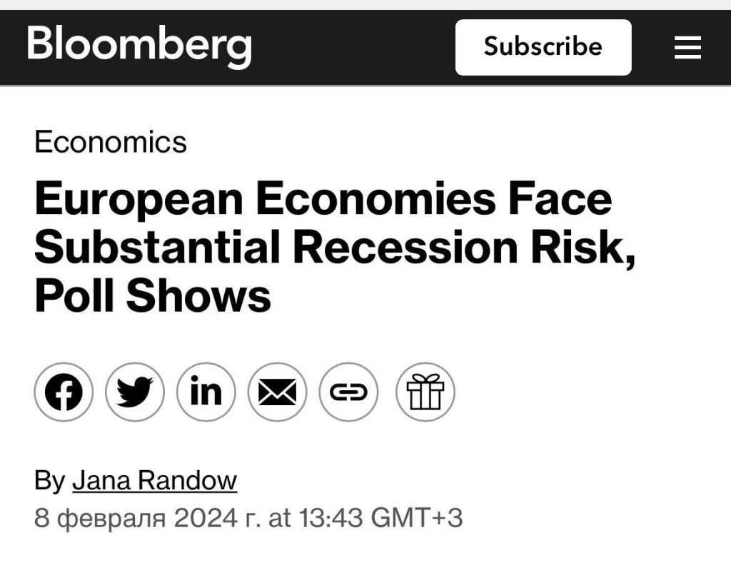 Bloomberg: большинство стран Еврозоюза ждет рецессия