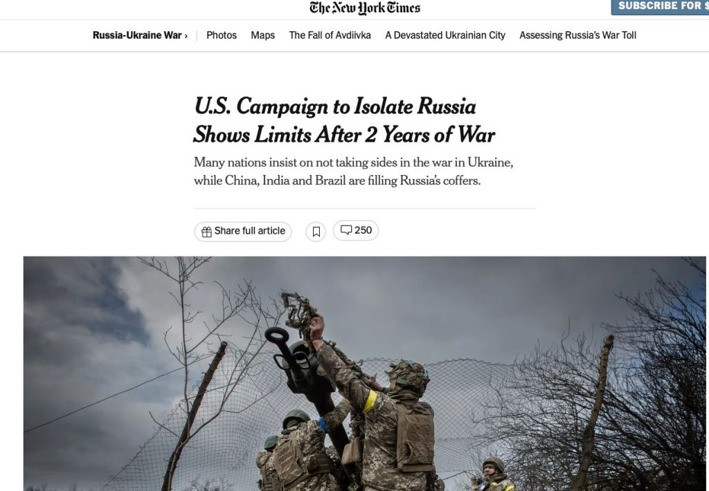NYT: США так и не удалось изолировать Россию спустя два года Спецоперации