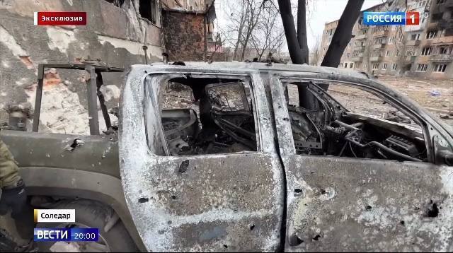 Пикап - уничтожен. В городе Соледар Донецкой области