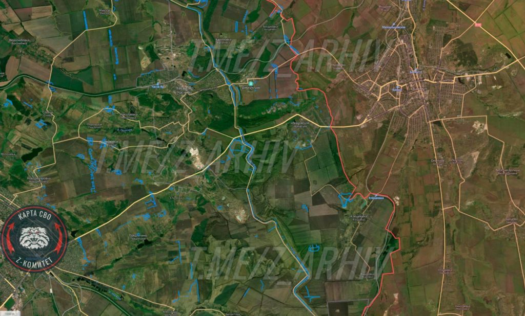 Детальная обстановка вокруг Часов Яра с укреплениями противника и картой высот