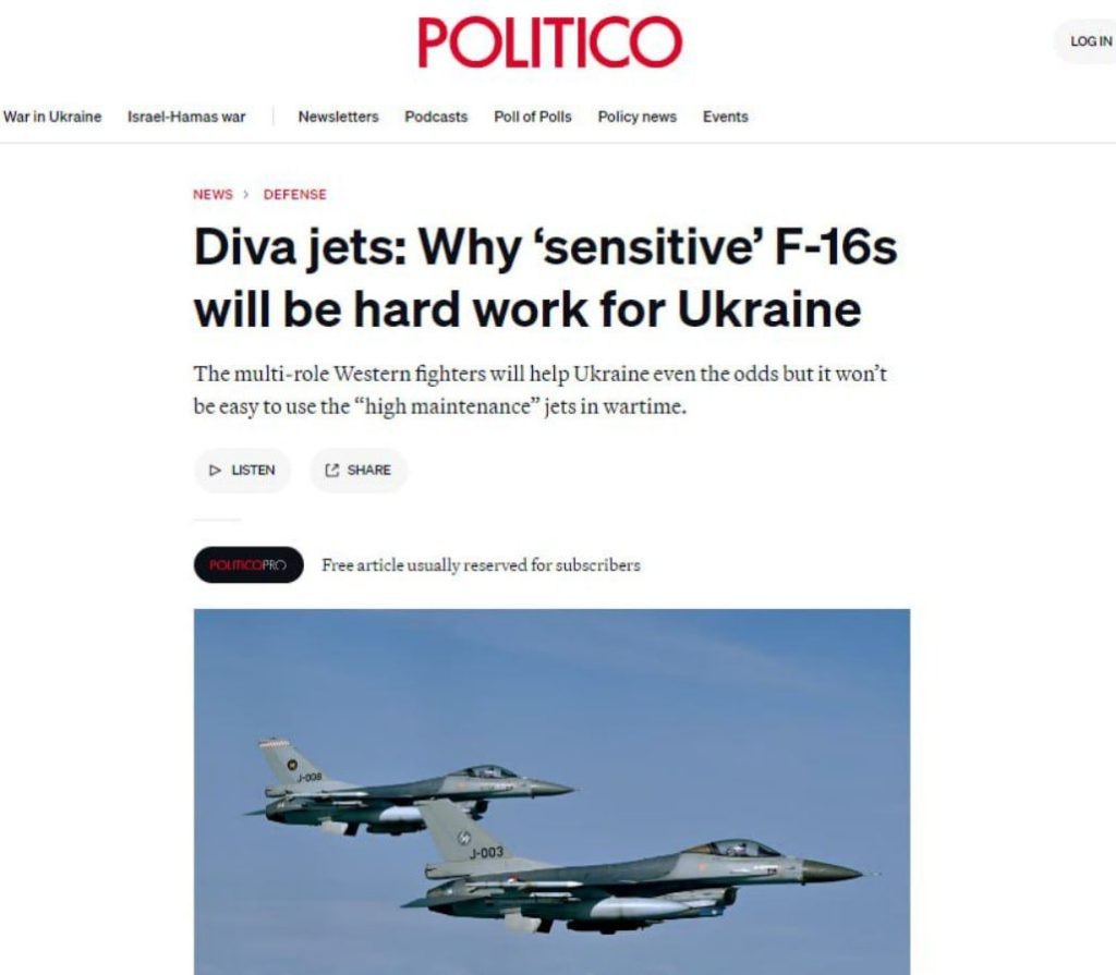 F-16 могут быть неподъемными для ВВС Украины из-за требований в обслуживании и сложного ремонта