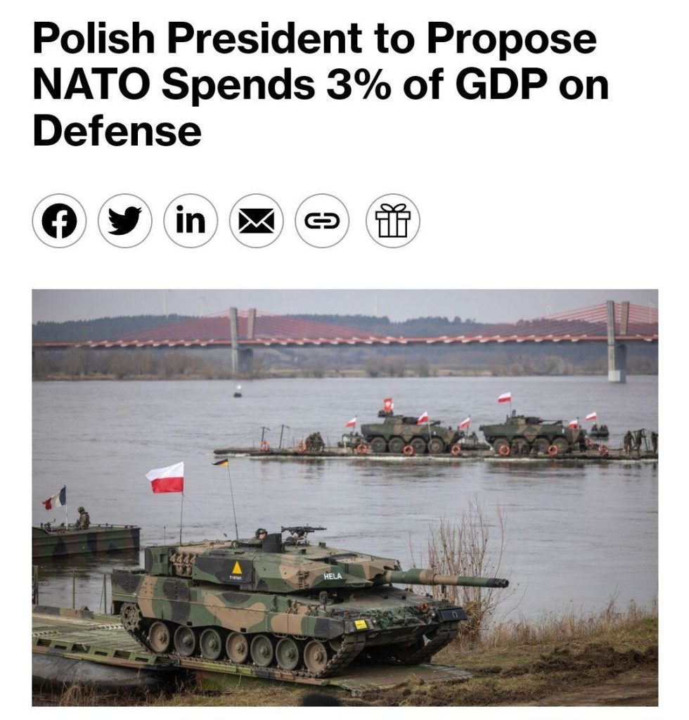 Дуда предложит Байдену повысить расходы стран-членов НАТО на оборону до 3% ВВП