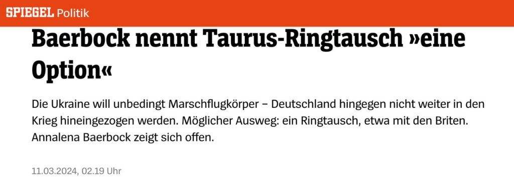 Глава МИД Германии поддержала обмен немецких ракет Taurus на британские Strom Shadow для передачи последних Украине — Der Spiegel