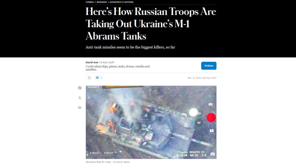 Forbes: «привыкайте видеть подбитые и брошенные «Абрамсы» на Украине»