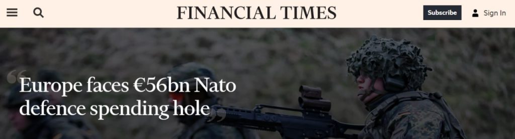 Европе не хватает €56 млрд на оборону НАТО — Financial Times