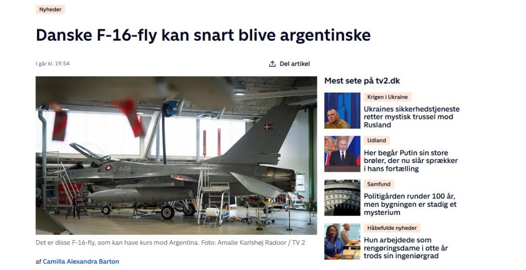 В Минобороны Дании допустили продажу F-16 Аргентине вместо передачи истребителей Украине