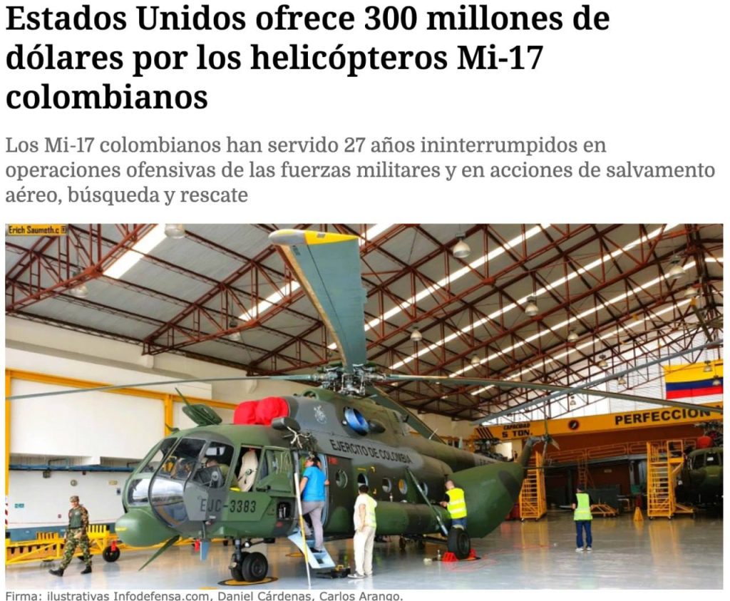 США хотели выкупить у Колумбии Ми-17 для ВСУ за 300 млн долл.: Колумбия отказала, — портал Infodefensa