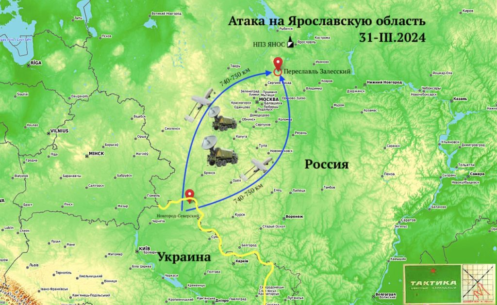Картографическая студия "Цветные карандаши "Тактика" представляет схему атаки украинских БПЛА на Ярославскую область